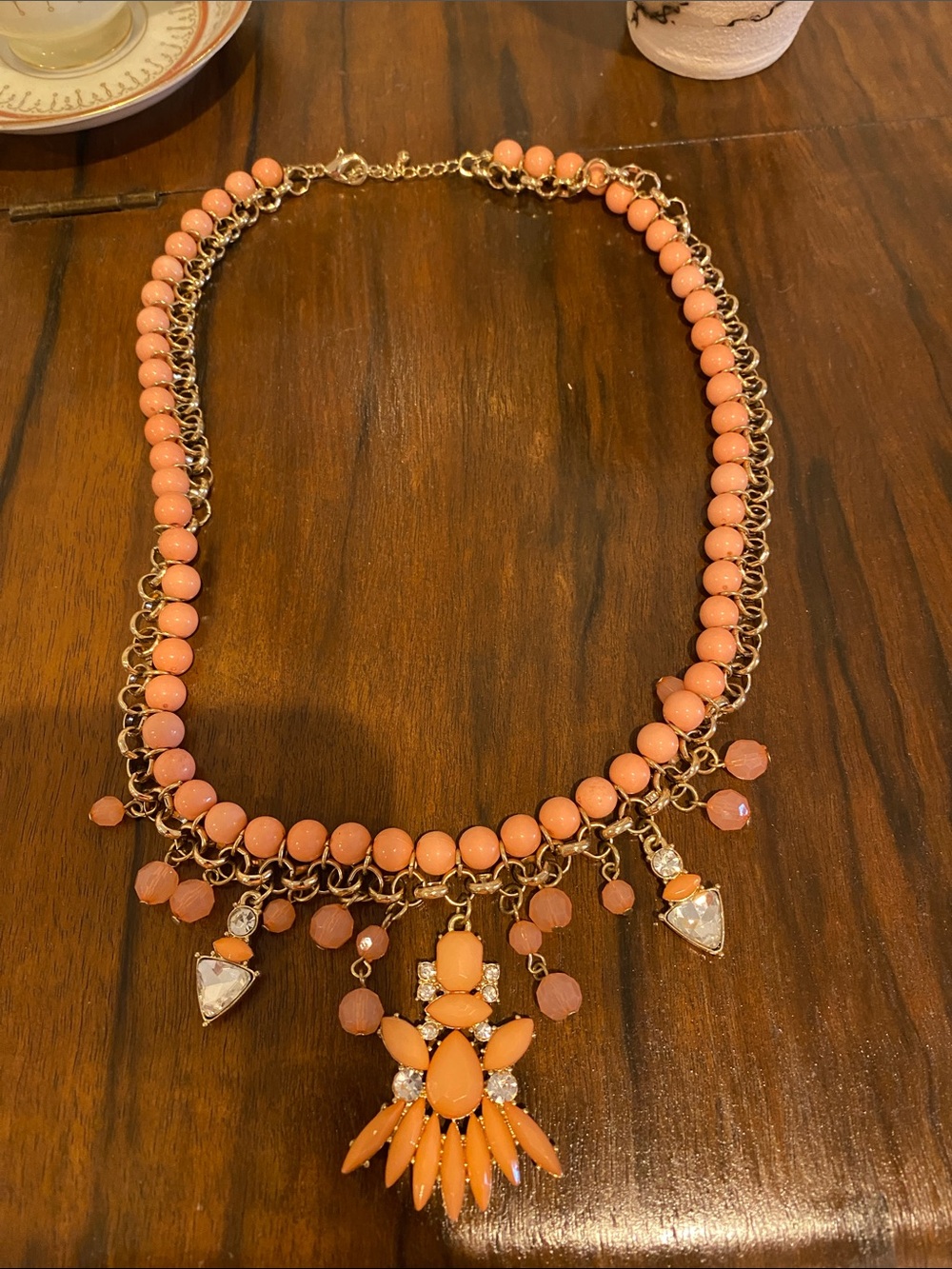 Charming Charlie Coral-Peach Beaded Pendant Necklace, 19 inches